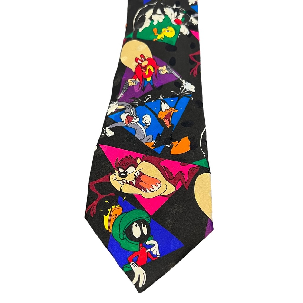 VINTAGE 1993 LOONEY TOONS MANIA WARNER BROS. BLACK SILK TIE